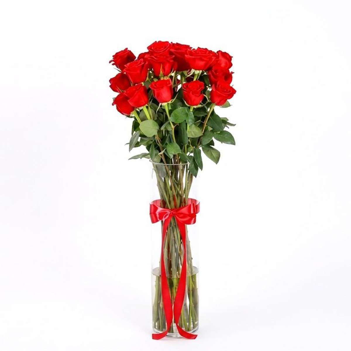 Majestic Romance 3-Foot Red Rose Tower in its tall clear glass vase