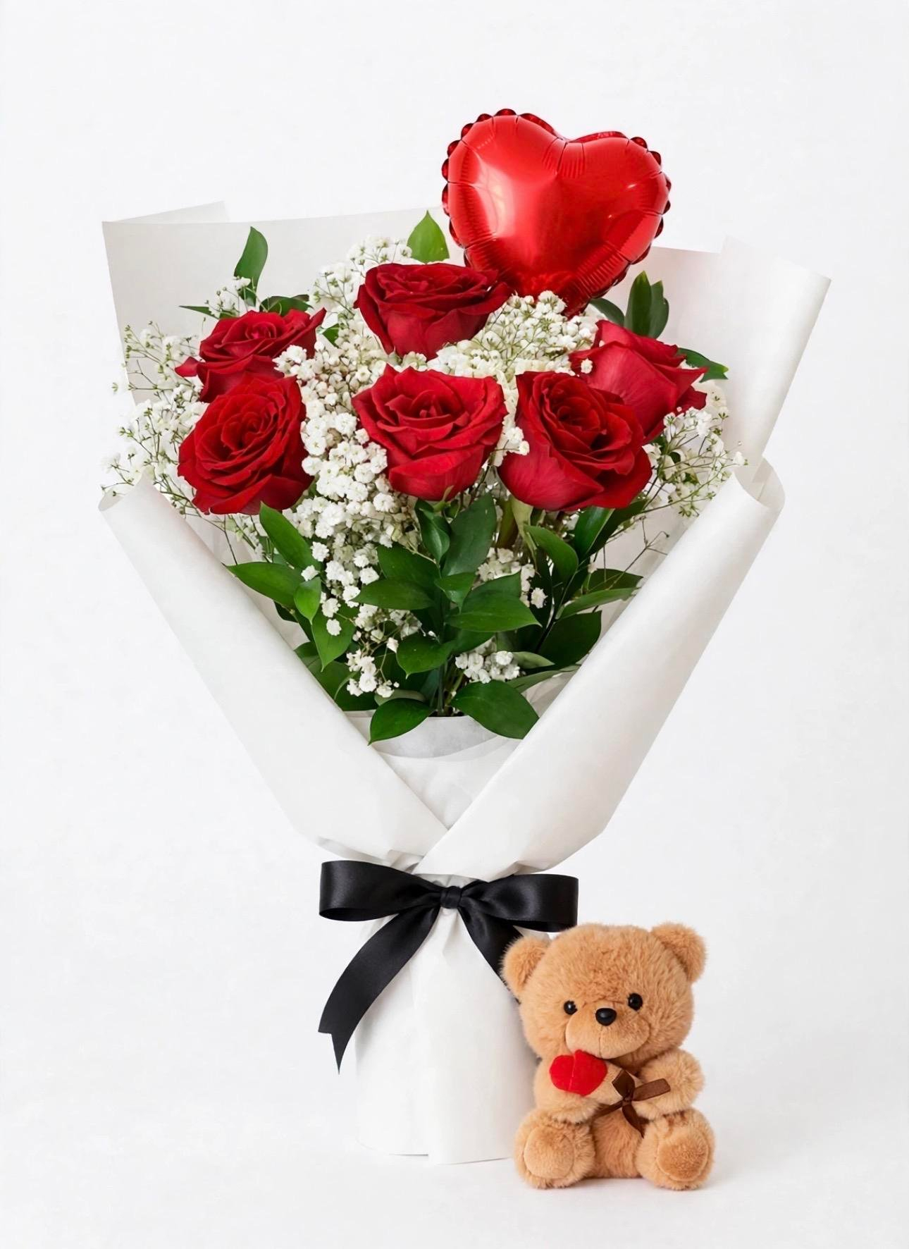Red Sweetheart Mini Balloon & Teddy Bear Bouquet
